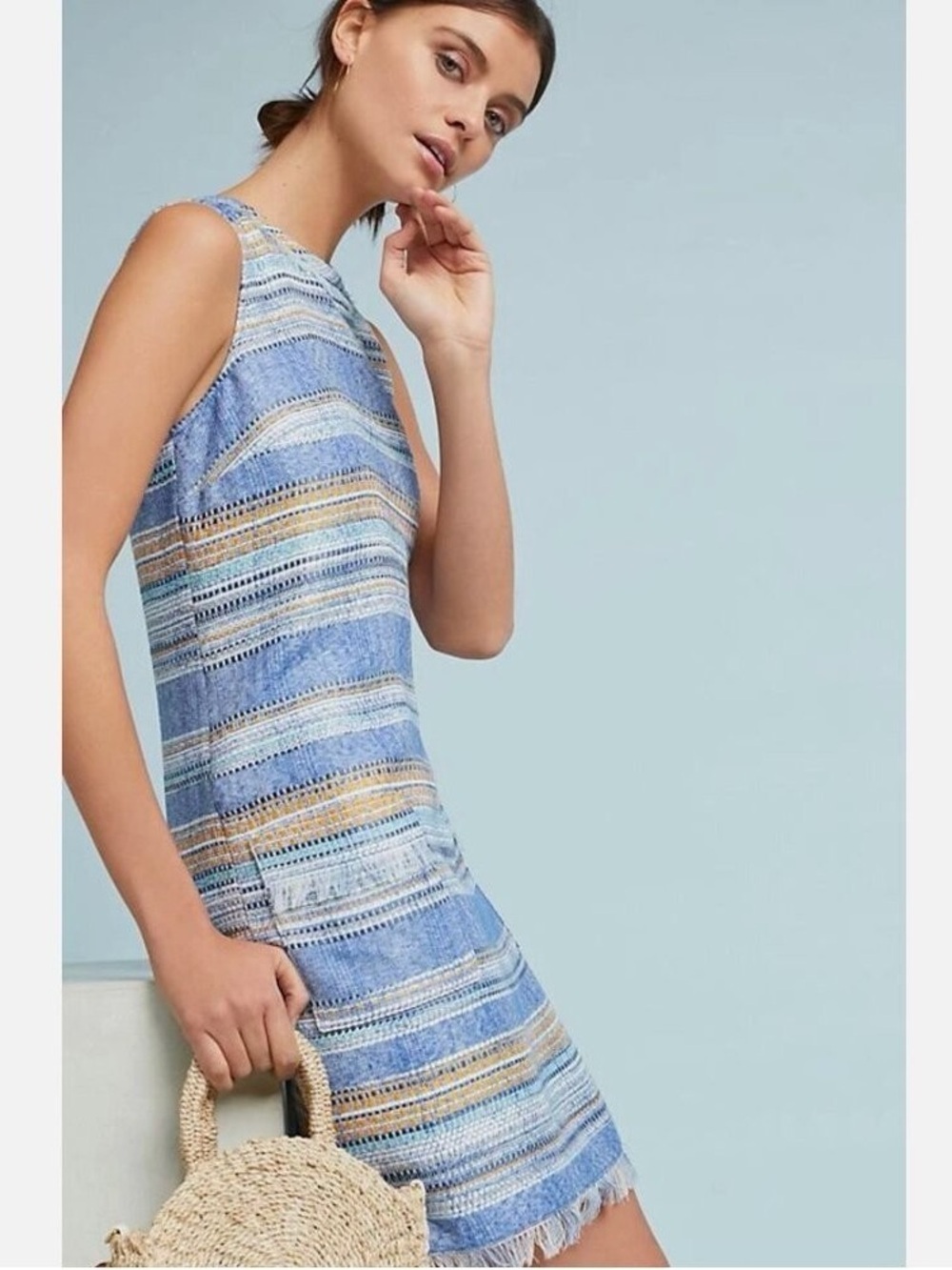 Anthropologie Akemi + Kin Tweed Shift Fringe Dress Sz 4
